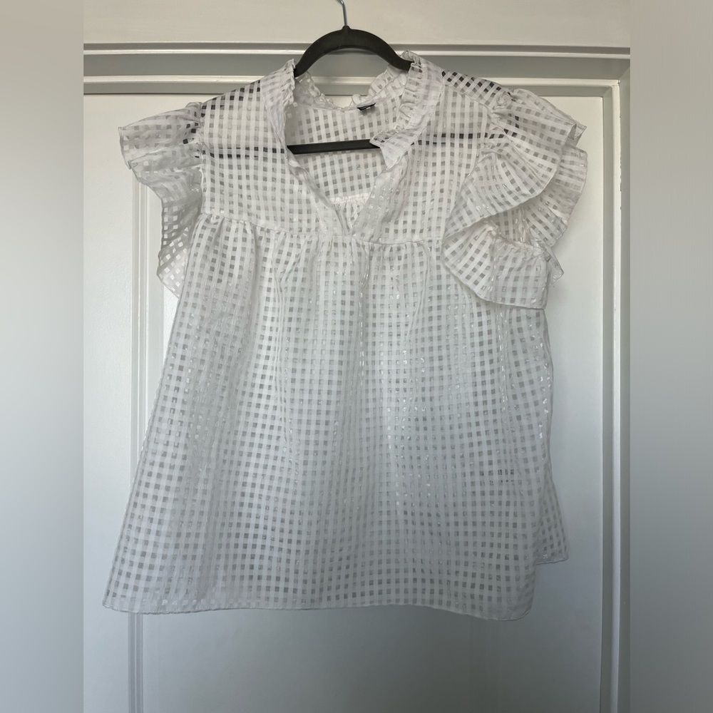 White sheer checkered top